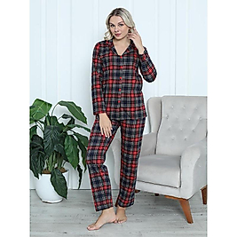 Premium Bambu Yumuşak Arabiyeli Düğmeli Pijama Takımı Ekose