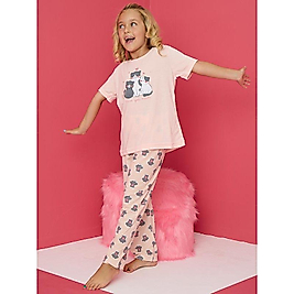 CLQTH Kız Çocuk Yumuşak Kedi Figürlü Pamuklu Süprem Penye Takım